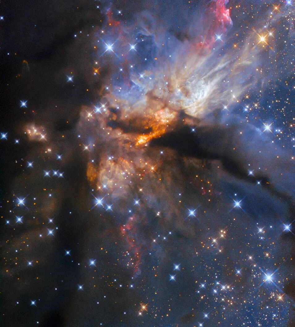 Hubble colourful shrouded jet image